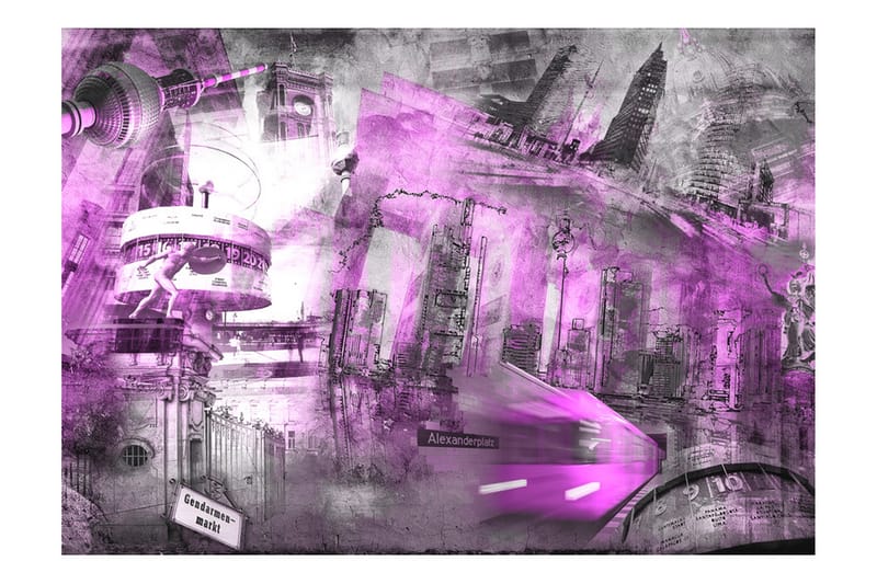 Fototapet Berlin Collage Violet 100x70 - Artgeist sp. z o. o. - Innredning - Veggdekorasjon - Tapeter - Fototapeter