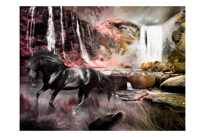 Fototapet Black Horse With A Waterfall 200x154 - Artgeist sp. z o. o. - Innredning - Veggdekorasjon - Tapeter - Fototapeter