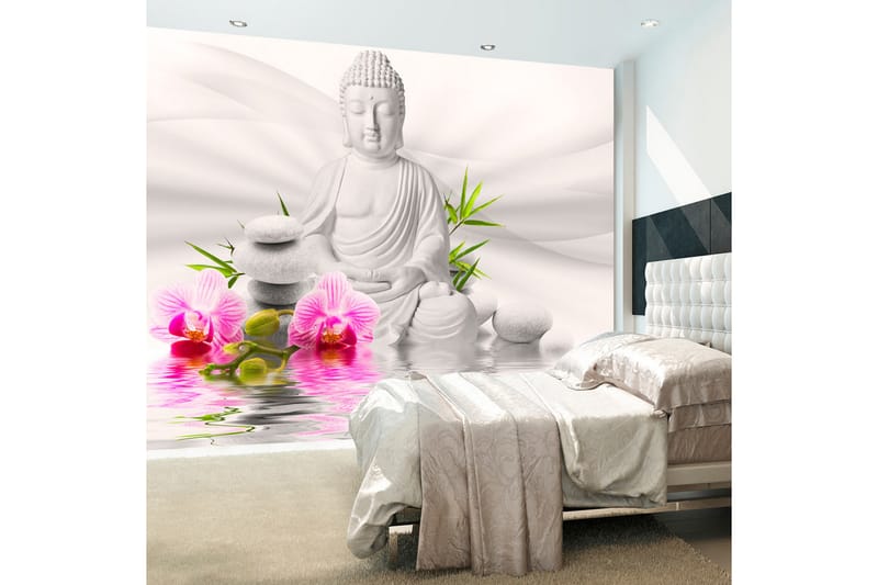 Fototapet Buddha And Orchids 250x175 - Artgeist sp. z o. o. - Innredning - Veggdekorasjon - Tapeter - Fototapeter