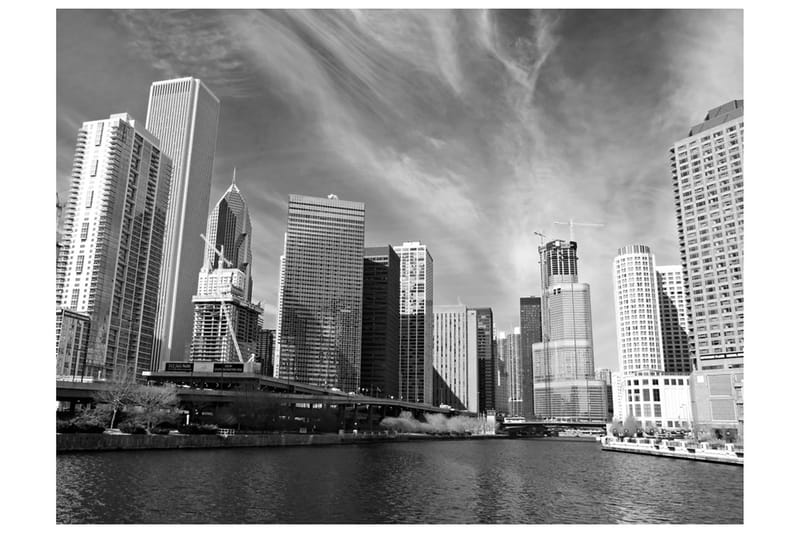 Fototapet Chicago Skyline Black and White 200x154 - Artgeist sp. z o. o. - Innredning - Veggdekorasjon - Tapeter - Fototapeter