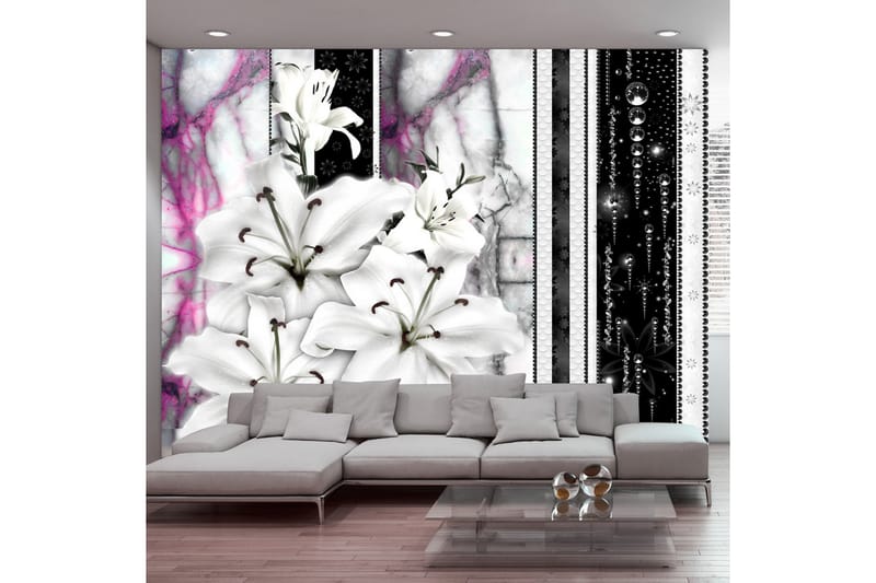 Fototapet Crying Lilies On Purple Marble 250x175 - Artgeist sp. z o. o. - Innredning - Veggdekorasjon - Tapeter - Fototapeter