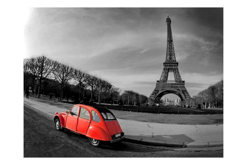 Fototapet Eiffel Tower And Red Car 250x193 - Artgeist sp. z o. o. - Innredning - Veggdekorasjon - Tapeter - Fototapeter