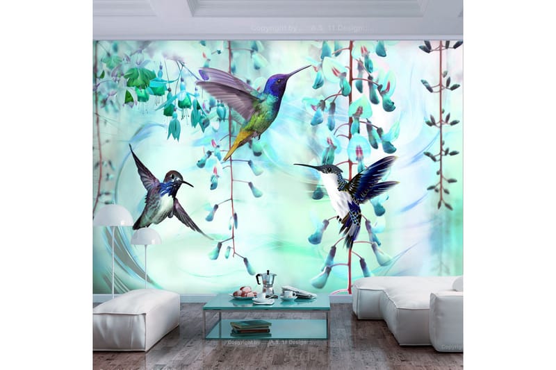 Fototapet Flying Hummingbirds Green 200x140 - Innredning - Veggdekorasjon - Tapeter - Fototapeter