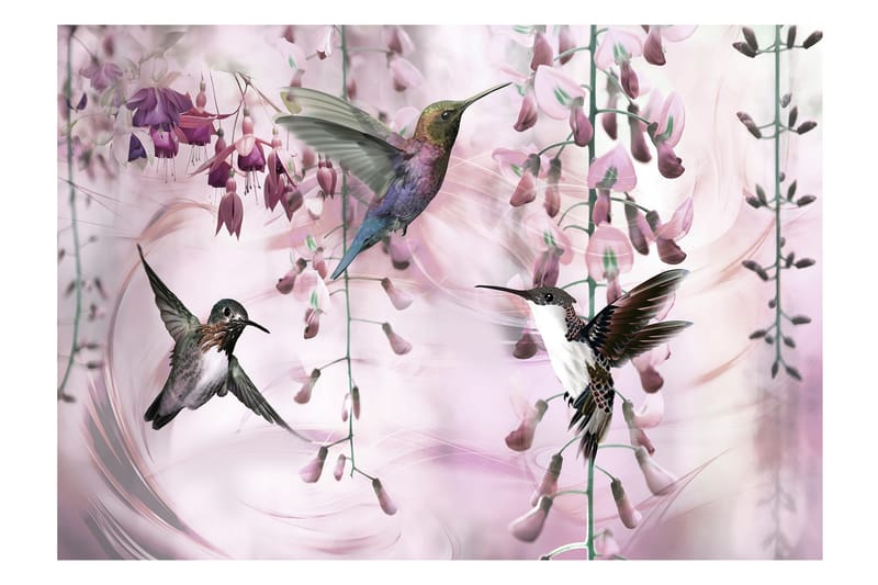 Fototapet Flying Hummingbirds Pink 150x105 - Innredning - Veggdekorasjon - Tapeter - Fototapeter