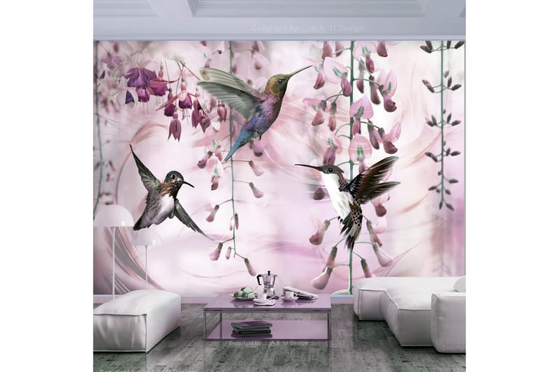 Fototapet Flying Hummingbirds Pink 200x140 - Innredning - Veggdekorasjon - Tapeter - Fototapeter