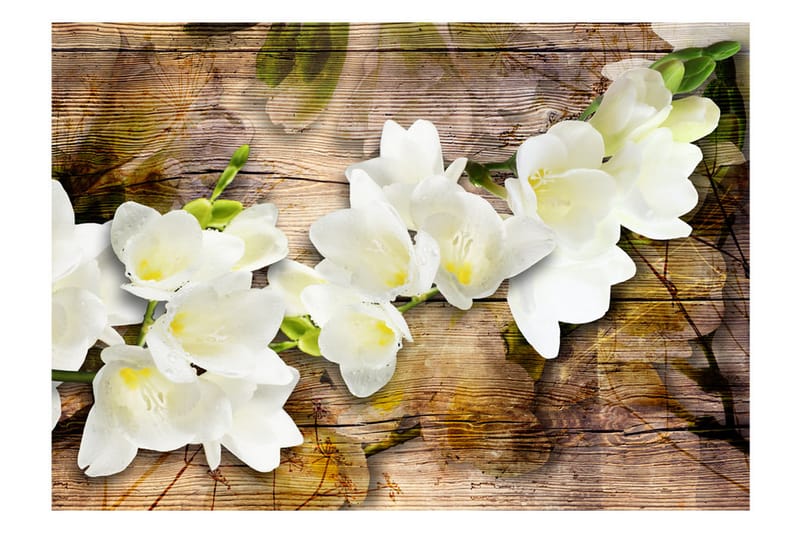 Fototapet Freesia On Wood 100x70 - Artgeist sp. z o. o. - Innredning - Veggdekorasjon - Tapeter - Fototapeter