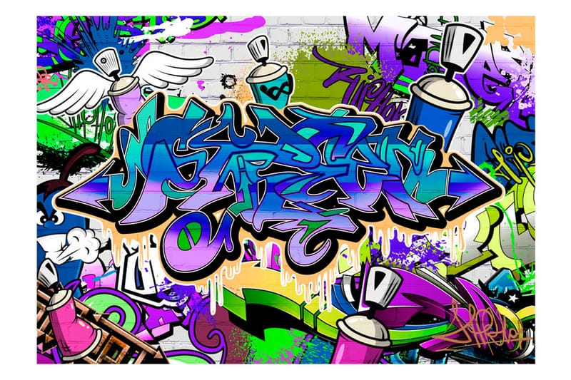 Fototapet Graffiti Violet Theme 100x70 - Artgeist sp. z o. o. - Innredning - Veggdekorasjon - Tapeter - Fototapeter