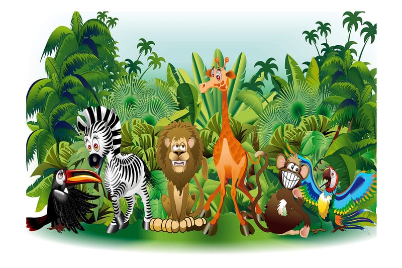 Fototapet Jungle Animals 200x140 - Innredning - Veggdekorasjon - Tapeter - Fototapeter