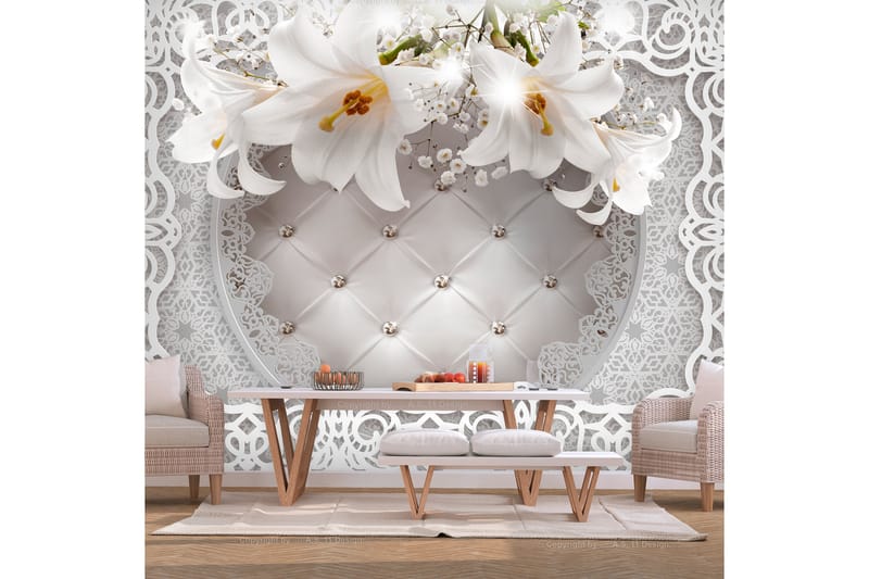 Fototapet Lilies And Quilted Background 100x70 - Innredning - Veggdekorasjon - Tapeter - Fototapeter