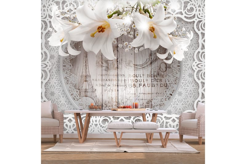 Fototapet Lilies And Wooden Background 100x70 - Innredning - Veggdekorasjon - Tapeter - Fototapeter