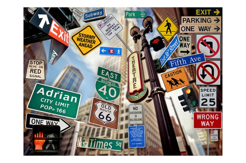 Fototapet New York Signposts 200x154 - Artgeist sp. z o. o. - Innredning - Veggdekorasjon - Tapeter - Fototapeter