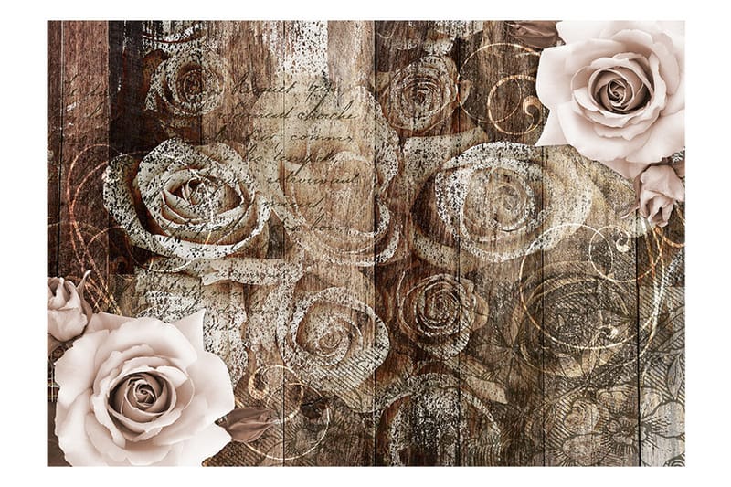 Fototapet Old Wood & Roses 100x70 - Artgeist sp. z o. o. - Innredning - Veggdekorasjon - Tapeter - Fototapeter