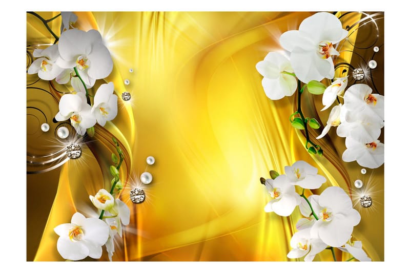 Fototapet Orchid In Gold 150x105 - Artgeist sp. z o. o. - Innredning - Veggdekorasjon - Tapeter - Fototapeter