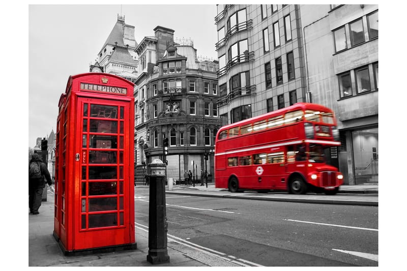 Fototapet Rød Buss Og Telefonkiosk London 350x270 - Artgeist sp. z o. o. - Innredning - Veggdekorasjon - Tapeter - Fototapeter