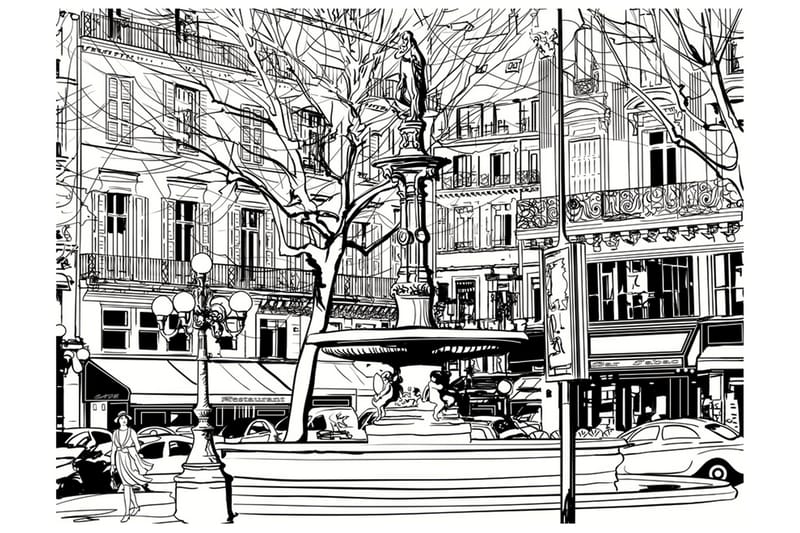 Fototapet Sketch Of Parisian Fountain 200x154 - Artgeist sp. z o. o. - Innredning - Veggdekorasjon - Tapeter - Fototapeter