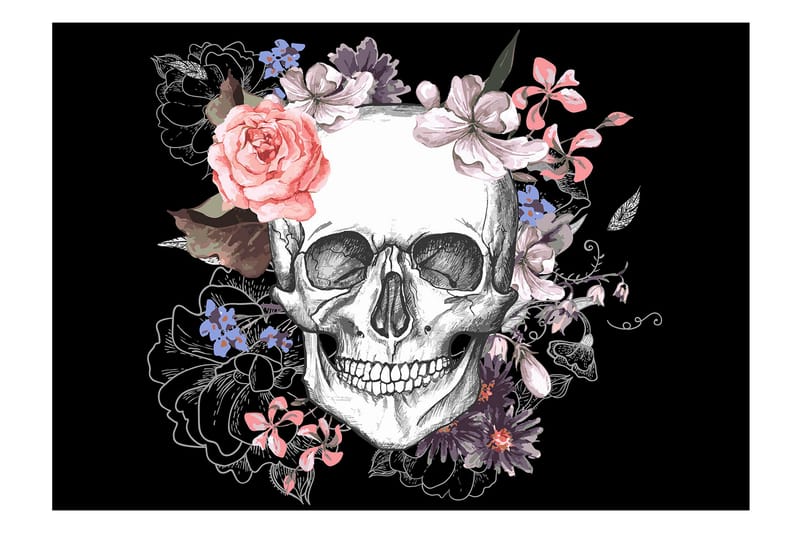 Fototapet Skull And Flowers 200x140 - Innredning - Veggdekorasjon - Tapeter - Fototapeter