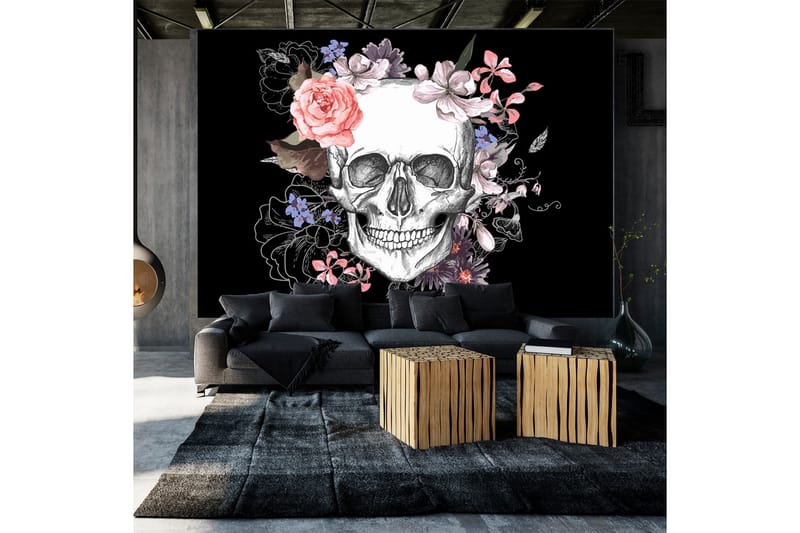 Fototapet Skull And Flowers 200x140 - Innredning - Veggdekorasjon - Tapeter - Fototapeter