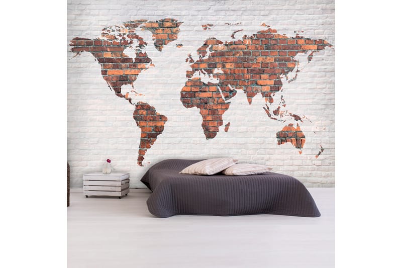 Fototapet World Map Brick Wall 200x140 - Innredning - Veggdekorasjon - Tapeter - Fototapeter