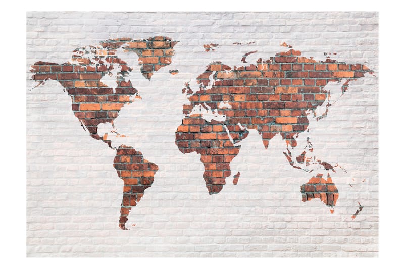 Fototapet World Map Brick Wall 200x140 - Innredning - Veggdekorasjon - Tapeter - Fototapeter