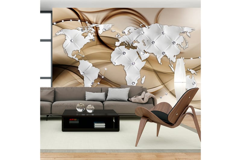 Fototapet World Map White & Diamonds 100x70 - Innredning - Veggdekorasjon - Tapeter - Fototapeter