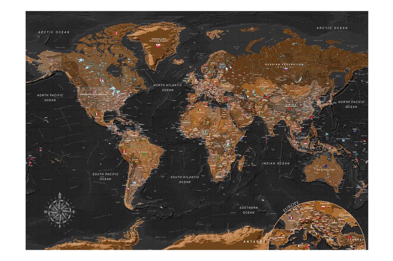 Fototapet World Stylish Map 250x175 - Innredning - Veggdekorasjon - Tapeter - Fototapeter