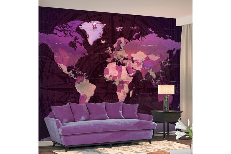 Fototapet Purple World Map 350x245 - Innredning - Veggdekorasjon - Tapeter - Fototapeter