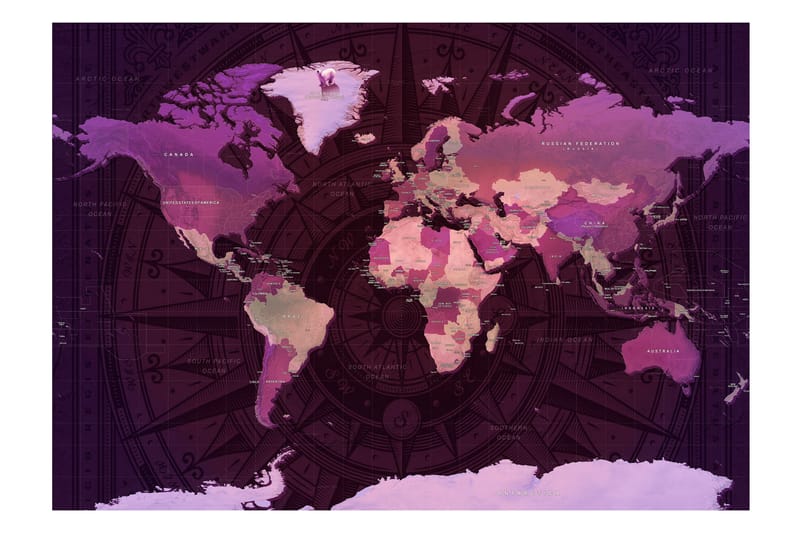 Fototapet Purple World Map 350x245 - Innredning - Veggdekorasjon - Tapeter - Fototapeter