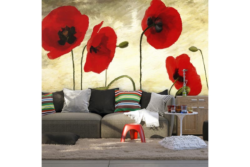 Veggmaleri Painted Poppy 200x154 - Artgeist sp. z o. o. - Innredning - Veggdekorasjon - Tapeter - Fototapeter