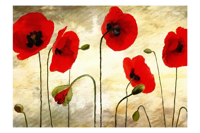 Veggmaleri Painted Poppy 200x154 - Artgeist sp. z o. o. - Innredning - Veggdekorasjon - Tapeter - Fototapeter