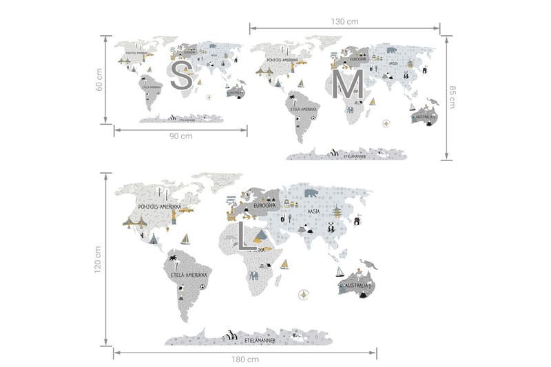 Verdenskart Veggklistremerke Grå L - Innredning - Veggdekorasjon - Wallstickers