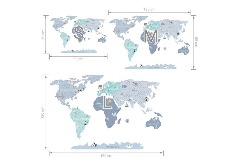 Verdenskart Veggklistremerke Lyseblå L - Innredning - Veggdekorasjon - Wallstickers