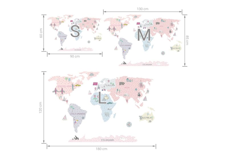 Verdenskart Veggklistremerke Rosa L - Innredning - Veggdekorasjon - Wallstickers