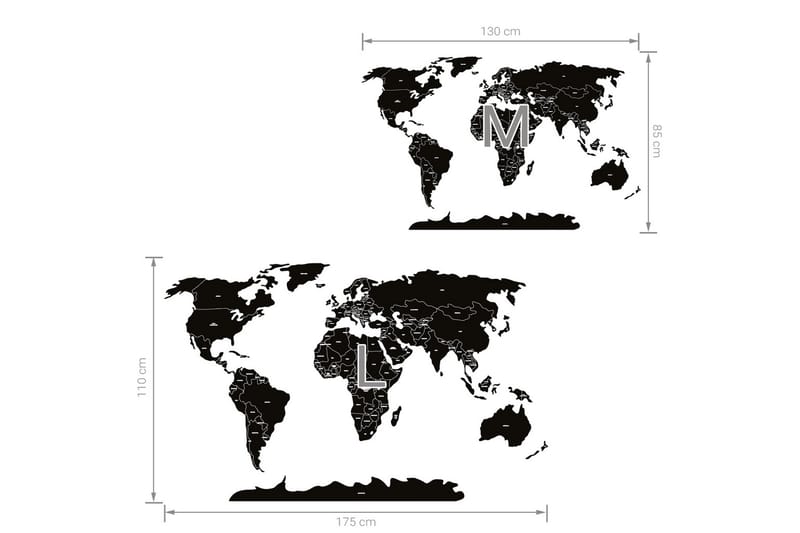 Verdenskartstater Veggklistremerke Svart L - Innredning - Veggdekorasjon - Wallstickers