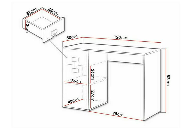 Castlebay Barnekontorpult 82 cm - Grå høyglans - Møbler - Barnemøbler - Barnebord - Skrivepult barn