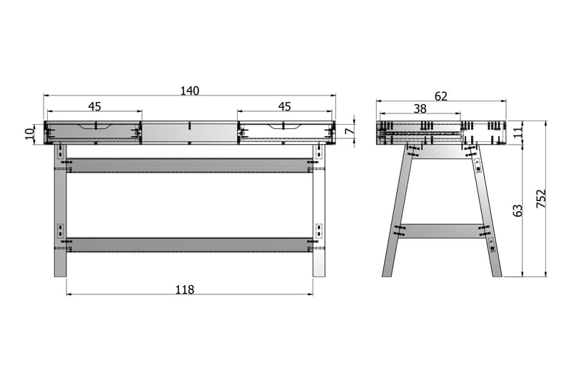 Nikki Skrivebord 140 cm - Hvit - Møbler - Barnemøbler - Barnebord - Skrivepult barn