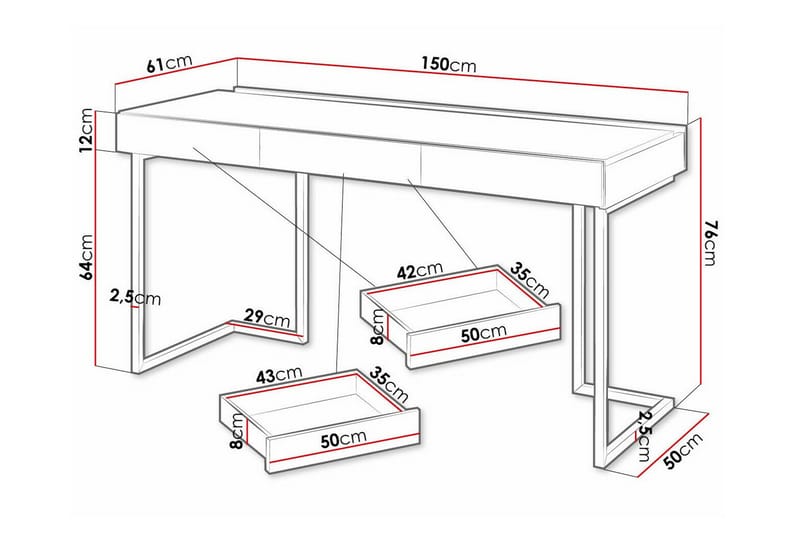 Rathmore Barneskrivebord 76 cm - Grå - Møbler - Barnemøbler - Barnebord - Skrivepult barn