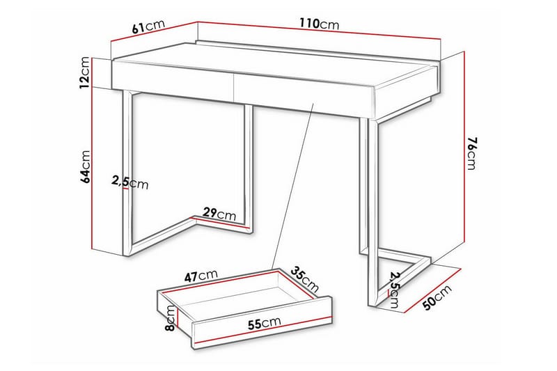 Rathmore Barneskrivebord 76 cm - Grå - Møbler - Barnemøbler - Barnebord - Skrivepult barn