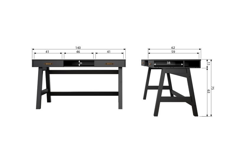 Wickam Barneskrivebord 140 cm - Svart - Møbler - Barnemøbler - Barnebord - Skrivepult barn