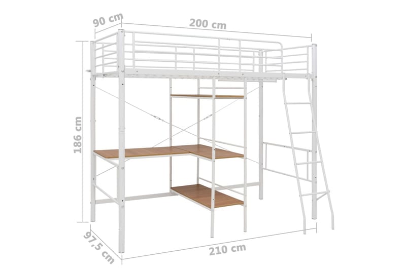 Køyeseng med bord ramme hvit metall 90x200 cm - Hvit - Møbler - Barnemøbler - Barneseng & Juniorseng - Køyeseng barn