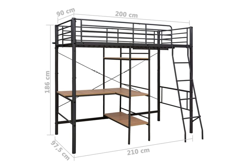 Køyeseng med bord ramme svart metall 90x200 cm - Svart - Møbler - Barnemøbler - Barneseng & Juniorseng - Køyeseng barn