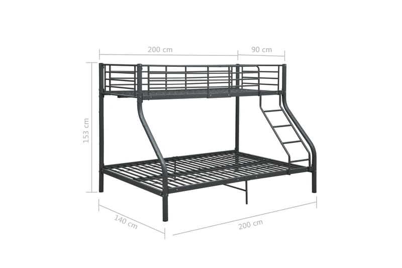 Køyeseng ramme svart metall 140x200 cm/90x200 cm - Møbler - Barnemøbler - Barneseng & Juniorseng - Køyeseng barn