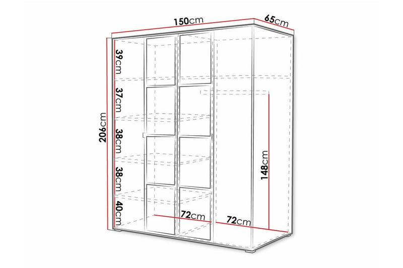 Aberfelt Barne Skap 150x206 cm - Svart - Møbler - Barnemøbler - Oppbevaring barnerom - Skap barnerom