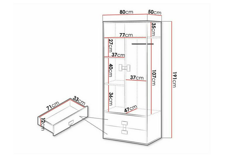 Castlebay Barneskap 80x191 cm - Brun - Møbler - Barnemøbler - Oppbevaring barnerom - Skap barnerom