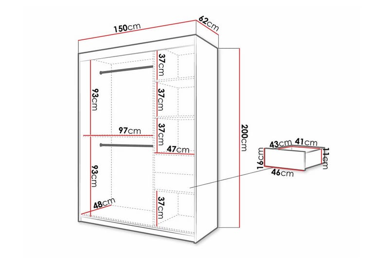 Dunvegan Garderobe 150x200 cm - Svart - Møbler - Barnemøbler - Oppbevaring barnerom - Skap barnerom