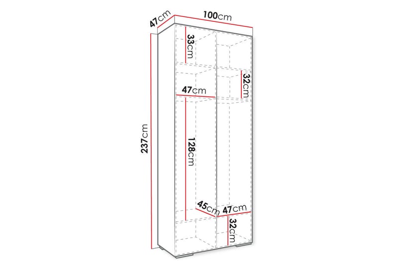 Greencastle Barneskap 100x237 cm - Hvid - Møbler - Barnemøbler - Oppbevaring barnerom - Skap barnerom