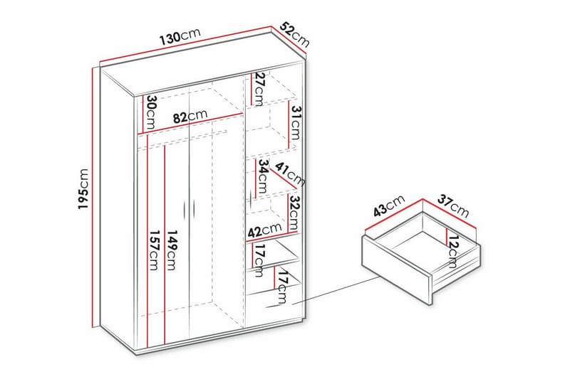 Rathmore Barneskap 130x195 cm - Svart - Møbler - Barnemøbler - Oppbevaring barnerom - Skap barnerom