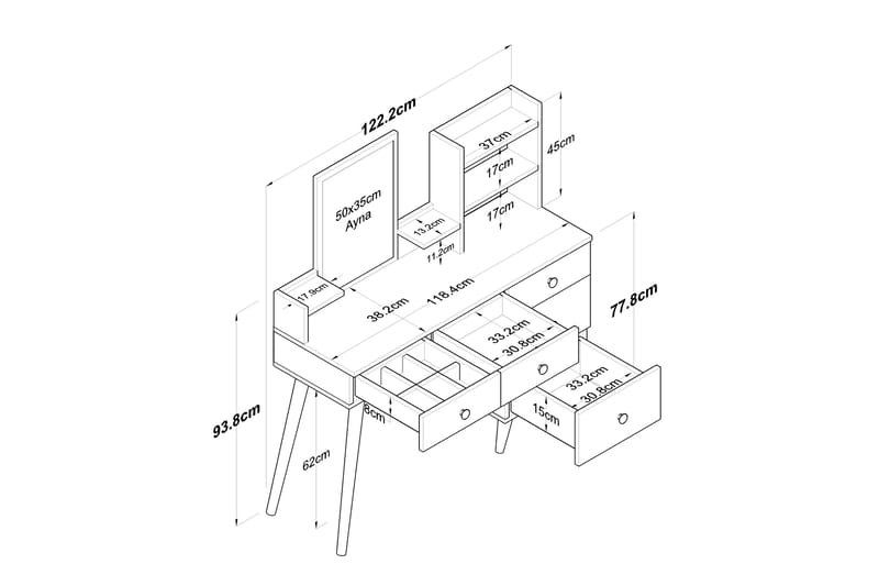 Junji Sminkebord 118,2x93,8 cm Hvit - Hanah Home - Møbler - Bord - Sminkebord & toalettbord