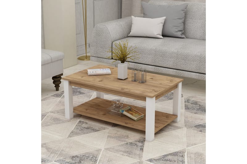 Viapista Sofabord 90x50 cm Hvit/Brun - Hanah Home - Møbler - Bord - Sofabord