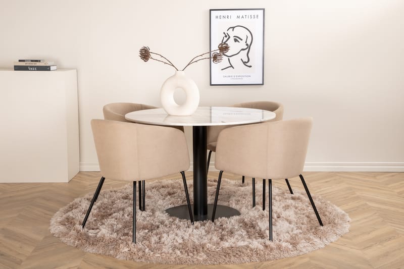 Admira Spisegruppe 106 cm Rund med 4 Berita Stoler - Beige - Møbler - Bord - Spisegrupper