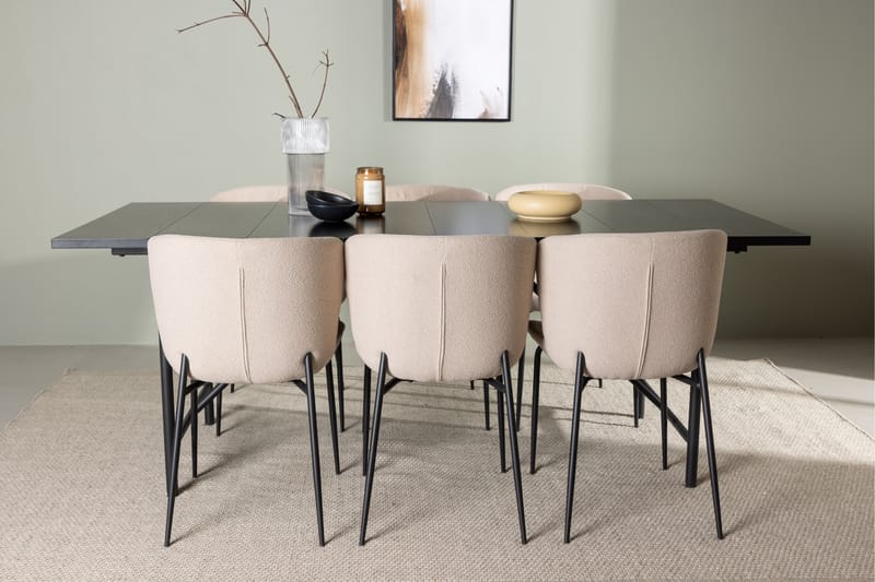 Astrid Spisegruppe 200 cm Rektangulær med 6 Modesto Stoler - Beige - Møbler - Bord - Spisegrupper